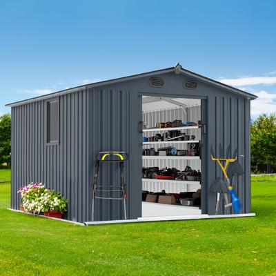 8x10 FT Outdoor Large Metal Storage Shed with Window and Lockable Doors