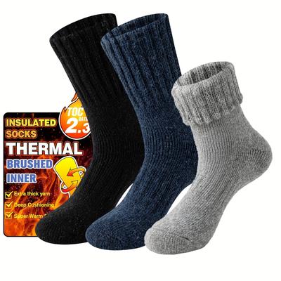 TEMU 3 Pairs Merino Wool Warm Thermal Socks For Hiking Winter Ski Thick Boot Insulated Socks For Cold Weather Image
