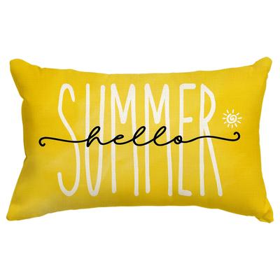 TEMU 1pc Hello Summer Linen Throw Pillow Cover, 12x20 Inch, Contemporary Style, Machine Washable, Zipper Closure, Decorative Cushion Case For Room Types - Yellow, Decorative Pillows Image