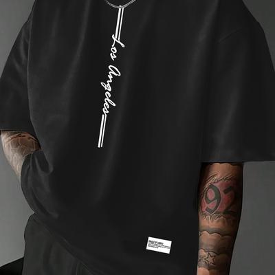 TEMU Short-sleeve Fashion Striped T-shirt With Los Angeles Print For Men And Women. Image