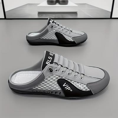 TEMU Men's Fashionable Slip-on Sneakers - Non-slip, Durable Sports Sandals With Breathable Fabric Lining, Pu Upper, Khaki/grey/ - Ideal For Indoor, Vacation, , Casual Footwear | Minimalist Style | Image