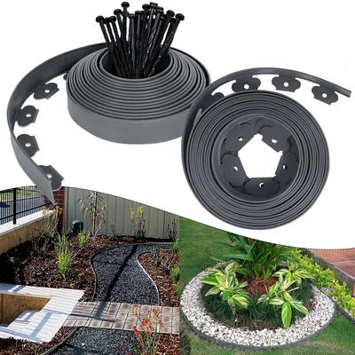 TEMU 10m Flexible Lawn Edging With Ground Anchor, Black Green Gray- Plastic Garden Bed Border, Lawn , Paver Mowing Edge For Garden Decoration Image