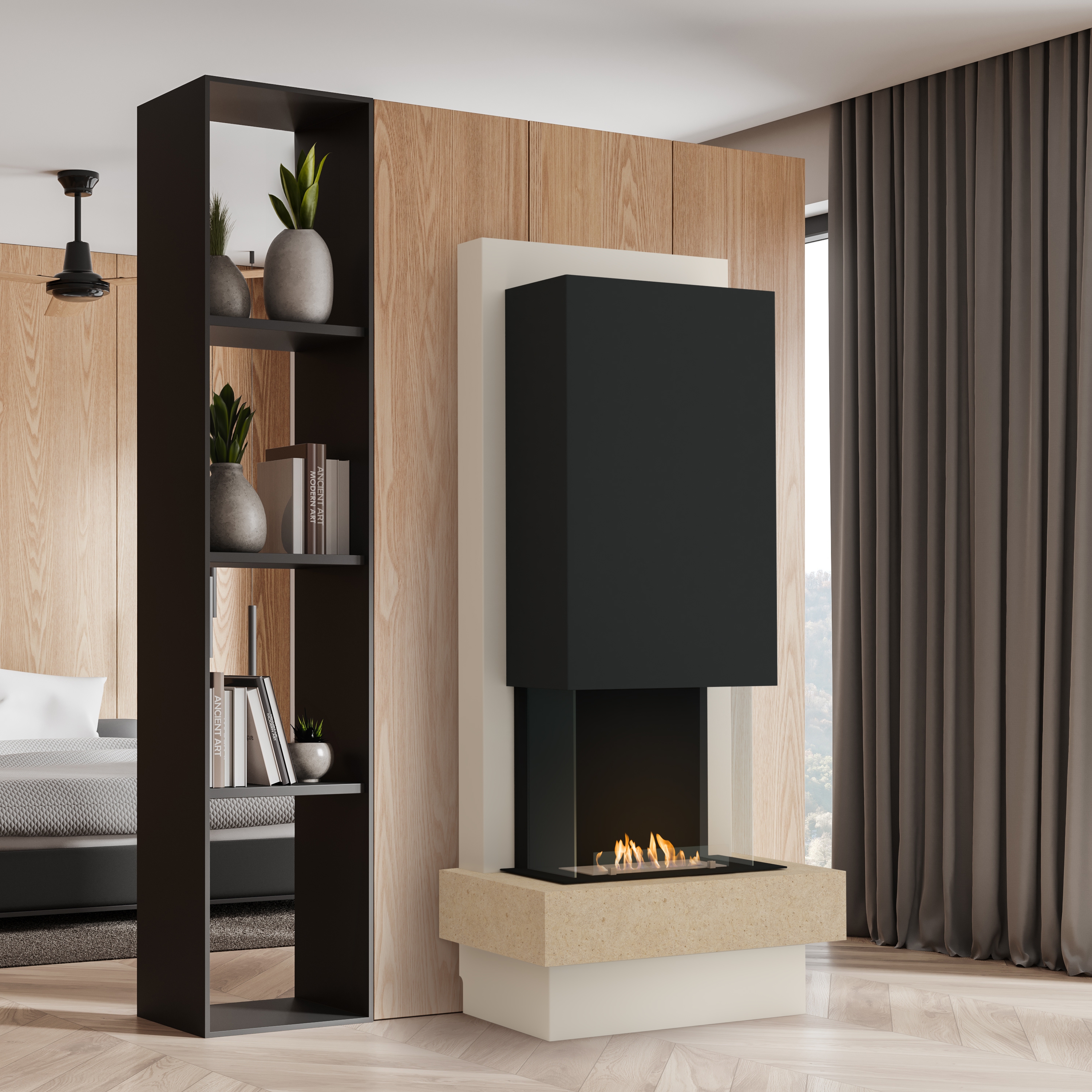 muenkel design Milano [moderner Design Ethanolkamin]: Jura (Schiefer beige) - safety burner 450 - weiß
