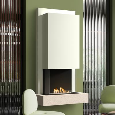 muenkel design Arco [moderner Design Ethanolkamin]: Jura (Schiefer beige) - safety burner 450 - Haube Weiß Image