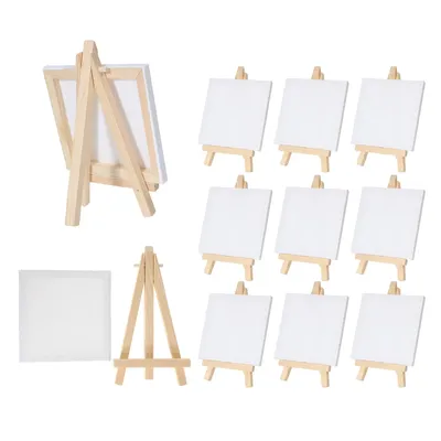 10pcs Artists Easels with Canvases Kit Kids Painting Craft DIY Drawing Small Table Easel for School Oil Painting Quadrilateral