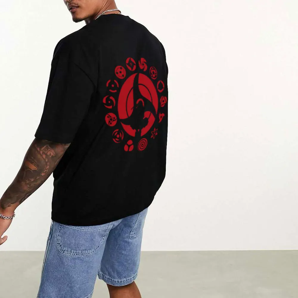 Herren bekleidung übergroße personal isierte Cartoon Anime Eye Print lässig Rundhals ausschnitt einfache kurz ärmel ige Top Harajuku Image