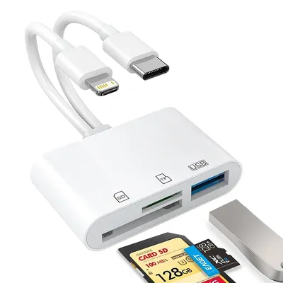 SD Card Reader 5-in-1 Lightning /Type C to USB 3.0/SD/TF Card Adapter Memory Card Reader for iPhone iPad MacBook Samsung Andro