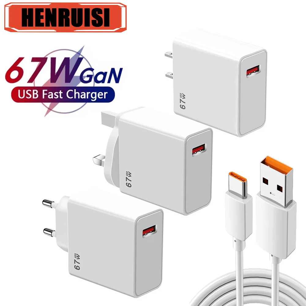 67 W USB-Schnellladegerät mit 6 A-Kabeln für iPhone 16 Pro Max Huawei Samsung Xiaomi 15 Schnelllade-Handy-Adapter Image