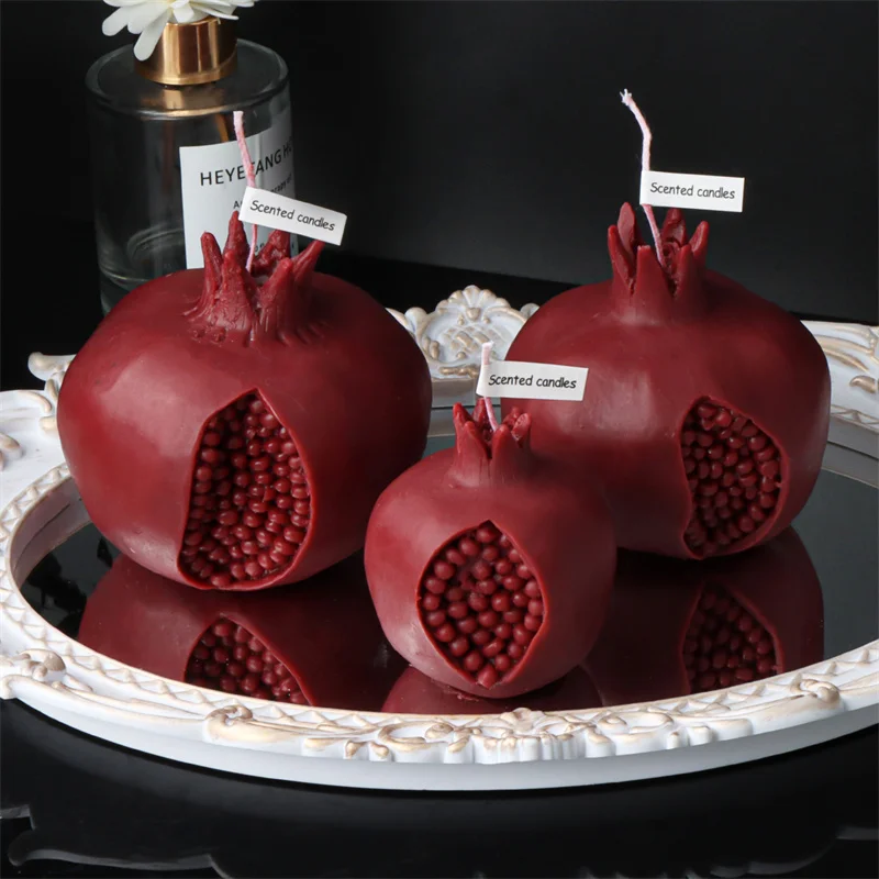 3D große rote Granatapfel Kerze Form Silikon Ananas Ananas Seife Wachs machen Emulational Guave Obst Mango Epoxidharz Home Decor Image