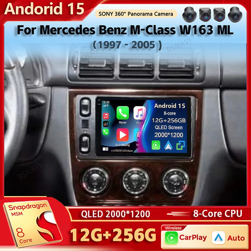 Android 15 Auto Radio Multimedia-Player Für Mercedes Benz M-Klasse W163 ML 1997-2005 Auto Carplay Auto stereo wifi + 4G Ai stimme BT Image