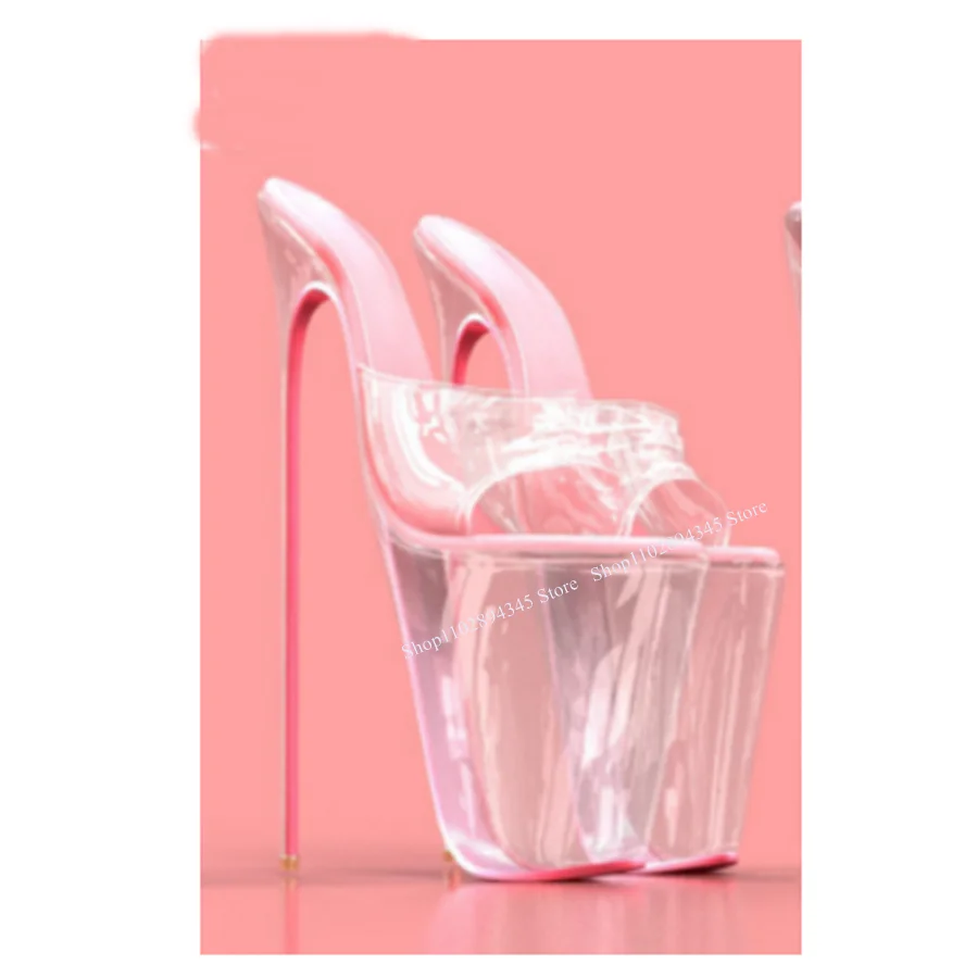 Rosa Klare PVC Slip Auf Sandalen Dünne High Heel Peep Toe Mode Sexy Kühlen 2024 Sommer Große Größe Frau Schuhe zapatillas Mujer