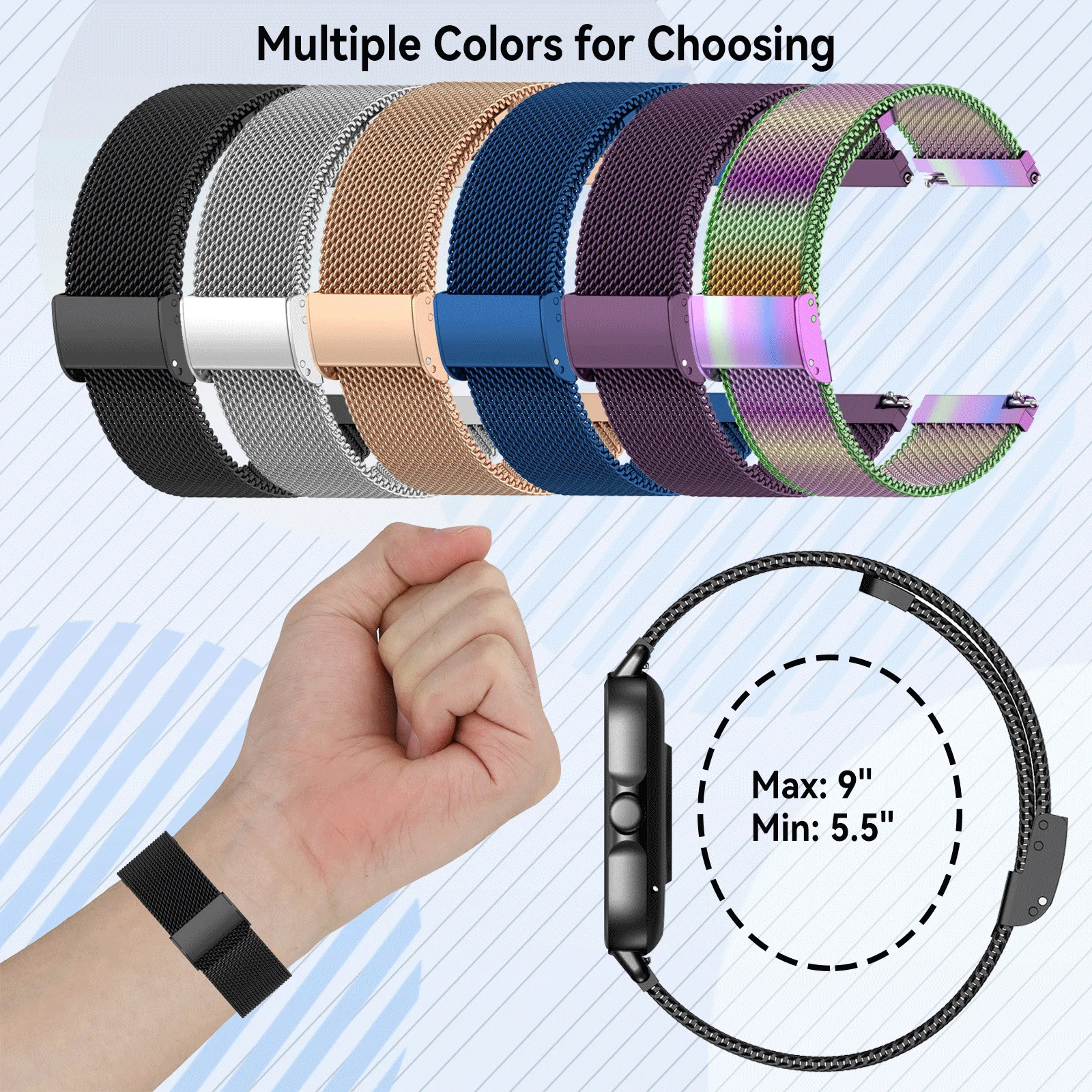 Für Galaxy Uhrenarmband 20mm Mesh Stahl Uhrenarmbänder Band für weiche, hautfreundliche Ersatz-Schnellverschluss-Uhrenarmband + Schalterohr Image