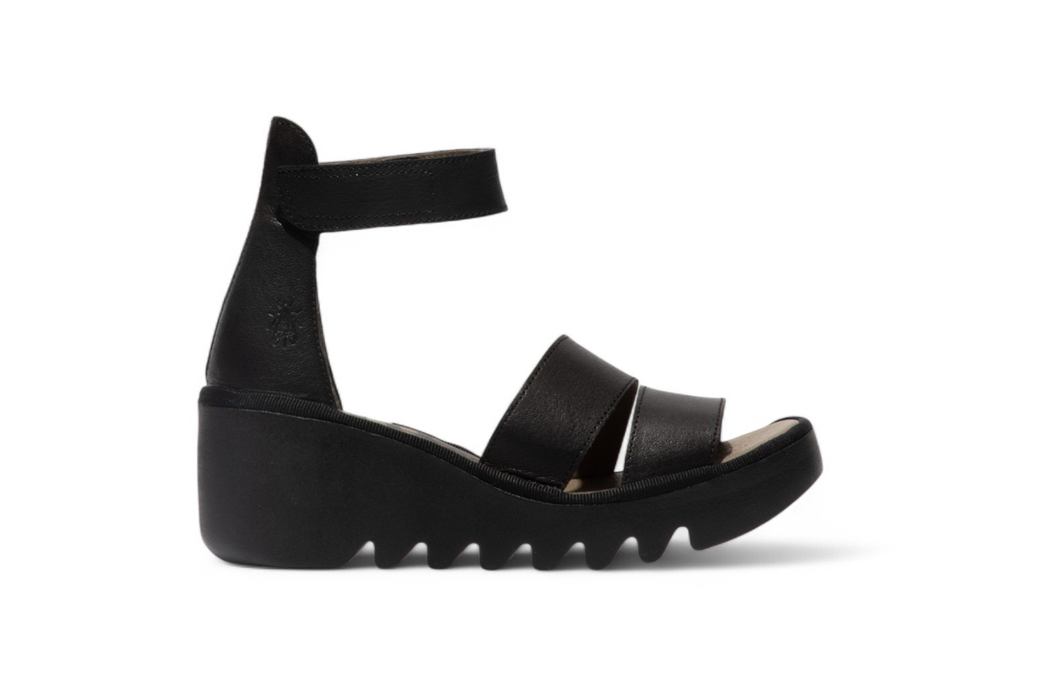 Fly London Damen BONO290FLY Schwarze Mousse Ledersandalen Espadrille Wedges