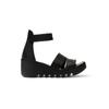 Fly London Damen BONO290FLY Schwarze Mousse Ledersandalen Espadrille Wedges
