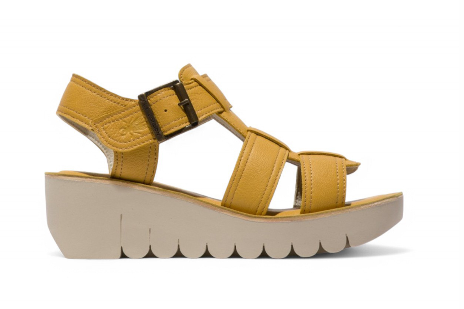 Fly London Damen YUDD236FLY Bumblebee Gelbe Ledersandalen Espadrille Plateau Wedges