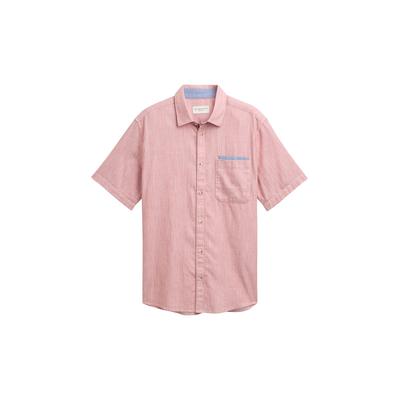 TOM TAILOR Herren Regular Fit Kurzarmhemd aus Baumwolle, rot, Meliert, Gr. L Image