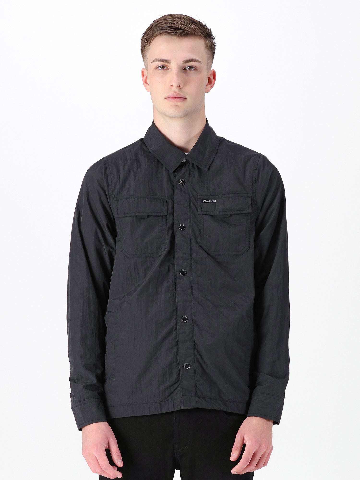 Luke 1977 Mens Seattle Crinkled Nylon Shacket in Black - Size Small | Luke 1977 Sale | Discount Designer Brands