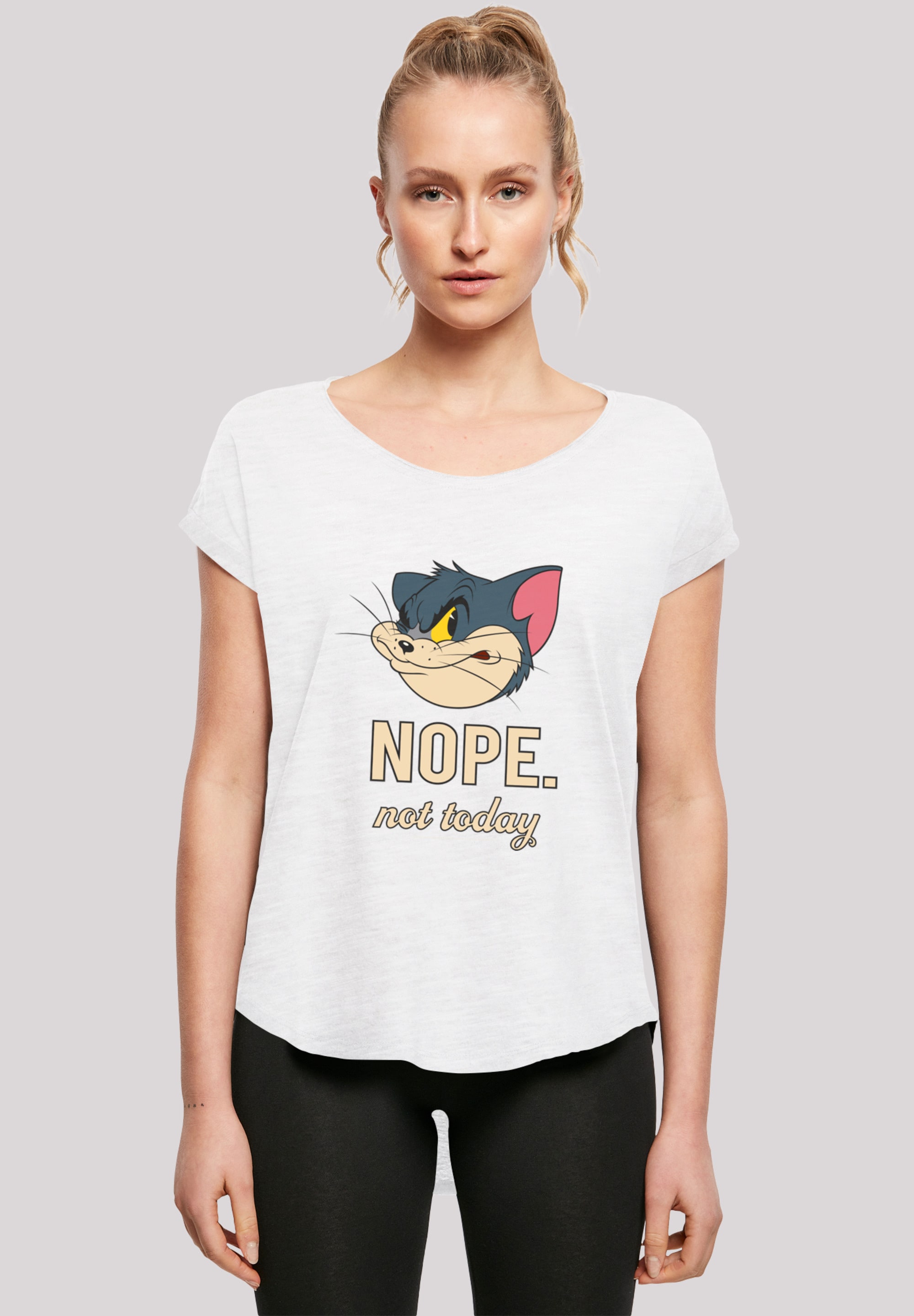 T-Shirt F4NT4STIC "Tom and Jerry TV Serie Nope Not Today", Damen, Gr. XS, weiß, Obermaterial: 100% Baumwolle, regular fit, Rundhals, ohne Bündchen, Shirts T-Shirt, Damen,Premium Merch,Lang,Longshirt,Bedruckt