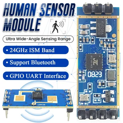 LD2412 Human Presence Sensing 24GHz Radar Module Sensor ISM Frequency Sensitive Body Moving Sensors 9M GPIO UART Output 7PIN
