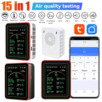 WiFi 15-in-1 Air Quality Detector TFT Display Household Portable AQI PM0.3 PM1.0 PM2.5 PM10 CO CO2