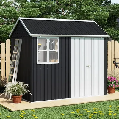 8.6x6x8 FT Outdoor Storage Shed with Lockable Hinged Double Doors and Upgraded Vents, Metal Shed for