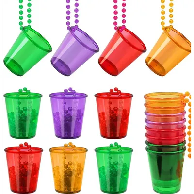 50pcs/lot Shot Glass on Beaded Necklace Plastic Clear Cup Pendant Birthday Wedding Bachelorette Team