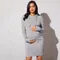 Pregnancy Dresses Relaxation Maternity Clothing Autumn Solid Color Knit Hoodie Daily Dress