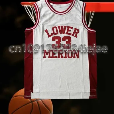 #33 Kobe Bryant Lower Merion Headgear Men's Maroon High School Retro basketball Jersey Embroidered