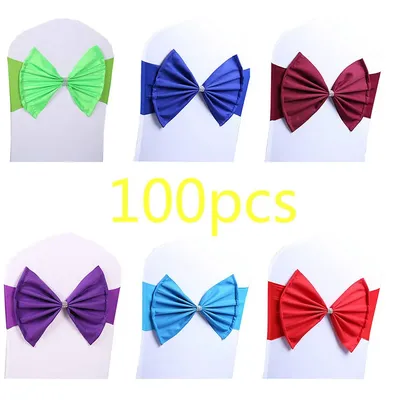 100 Pcs Wedding Chair Sash Crystal Bow Chair cover Band Cloth Elastic Spandex Cover Chair Sashes