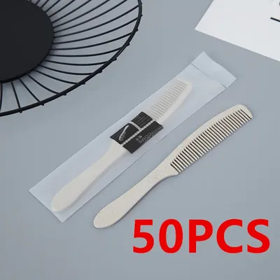 50 Pack Disposable Wheat Straw Combs Bulk, Individually Wrapped Combs for Hotel, Airbnb, Homeless