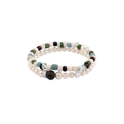 KUZZOI - Set Muschelkernperlen Glas Bead Weiß 925 Sterling Silber Armbänder & Armreife 1 ct Herren Image