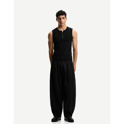 Bershka Tailored Fit Balloon Linen Trousers With Darts Men 31 Black