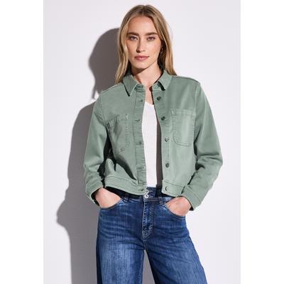 Jeansjacke STREET ONE, Damen, Gr. 42, olive washed, Jeans, 55% Baumwolle, 21% Polyester, 14% Lyocell, 9% Viskose, 1% Elasthan, unifarben, casual, normal normal, V-Ausschnitt, Langarm Manschette, Jacken, mit Knopfleiste Image