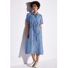 Blusenkleid STREET ONE, Damen, Gr. 46, EURO-Größen, serenity blau, Stoff, Obermaterial: 100% Leinen; Gürtel: 100% Leinen, gestreift, casual, normal wadenlang, V-Ausschnitt, Kurzarm Umschlagbund, Kleider, mit Bindegürtel zum Taillieren