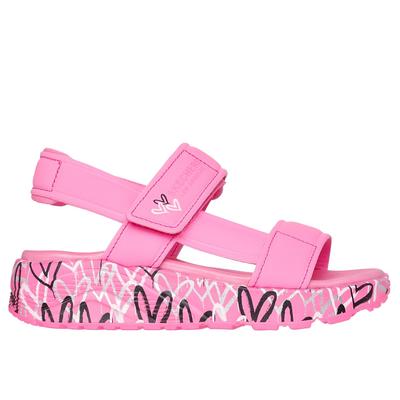 Skechers Girl's JGoldcrown: UNO Lite Sandals - Sunny Love | Size 3.0 | Hot Pink | Synthetic/Textile