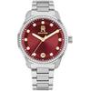 Quarzuhr TOMMY HILFIGER "TH85 CRYSTALS", silberfarben, rot, Armbanduhren, Damen, Armbanduhr, Damenuhr, Edelstahlarmband, analog, Tag, Glassteine