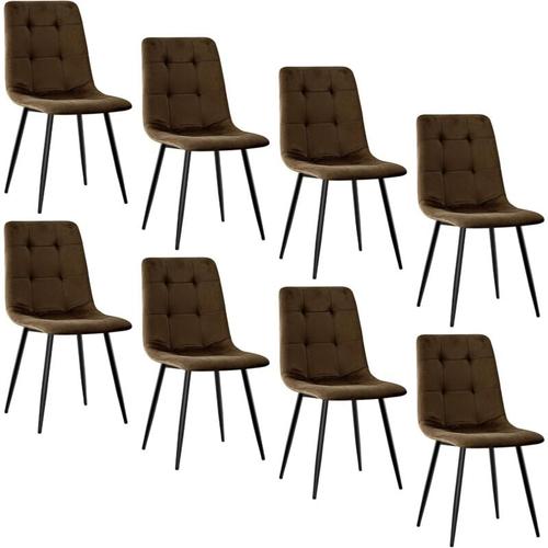 Lot de 8 Chaises de Salle à Manger, Chaise de Cuisine en Velours et Pieds en Métal, Marron