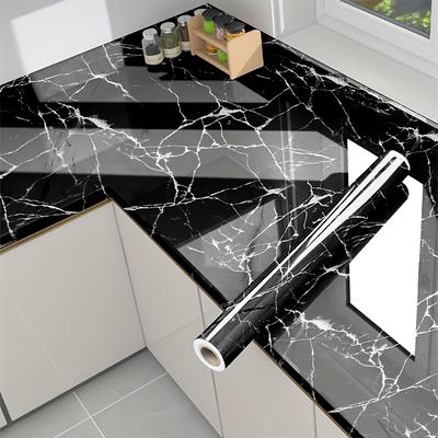 TEMU 1 Roll Black Marble Self-adhesive Wallpaper - Waterproof, Oil-resistant Kitchen Backsplash, Countertop, Cabinet Refurbishing Decorative Film, Kitchen Decoration | Marble Texture | , Kitchen Decor Image