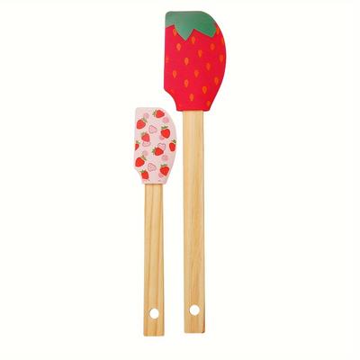 TEMU Fruit Pattern Silicone Spatula Set Of 2, Food Grade Baking Scrapers, Small & Large Size For Cake And Pastry Decorating, Kitchen Cooking Utensils - Strawberry, Lemon & Orange Design Image