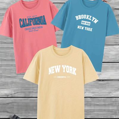 TEMU -piece T-shirt, New Letters, Printing, Summer Casual T-shirt Short-sleeved Men, Sports And Style, Fashionable Round Neck Top . Image