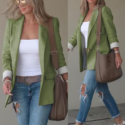 TEMU Elegant Light Green Button-up Blazer For Women - Long Sleeve, Polyester Blend, Machine Washable, Smooth Fabric, Office Or Work Wear Image