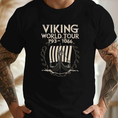 TEMU Illustration Print, Men's Round Crew Neck Short Sleeve Tee, Casual T-shirtcasual Comfy Lightweight Top For Summer Image