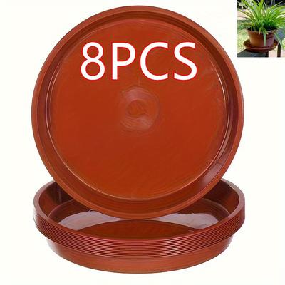 TEMU 8pcs Heavy-duty Plastic Plant Saucers, 12 Inch, Weatherproof And Versatile, Ideal For Planters, Indoor Flower Dishes, Bird Baths, Outdoor Use - Terracotta Color Image