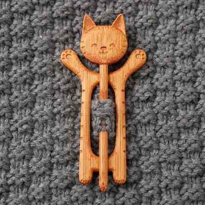 TEMU 1pc Wooden Cat Brooch Pin With Winter Sweater Scarf Design, Yellow Decorative Fixed For Clothing Accessory Image