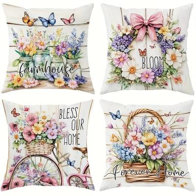 TEMU 4pcs, Floral Traditional Style Pillowcase, Single-sided Printing, In 3 Sizes For Sofa Living Room Bedroom Home Decor, No Insert Image