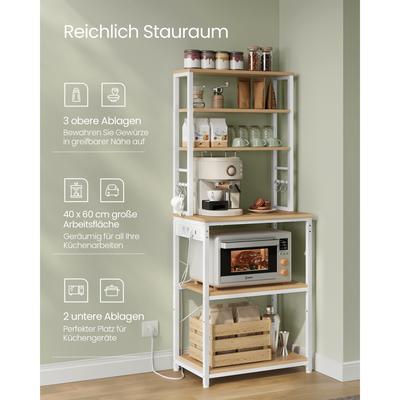 TEMU Kitchen Shelf With Sockets, Freestanding Kitchen Shelf, Microwave Shelf, Standing, 6 Shelf Levels And 6 Hooks, For Microwave, , 40 X 60 X 167 Cm Image