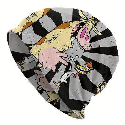 TEMU Vintage Cow And Chicken Themed Knit Beanie, Unisex Hipster Skullies, 95% Polyester 5% Elastane, Hand Washable, Fashionable Earmuffs For Men And Women Image