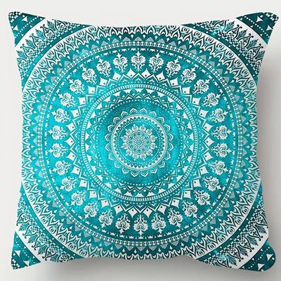 TEMU 1pc Bohemian Style 18x18 Inch Double-sided Soft Short Plush Pillowcase - Teal & Pattern, Zipper Closure, Ideal For Living & Dining Room Decor (cover Only), Bohemian Home Decor Image