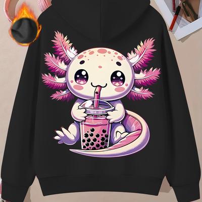 TEMU Cozy Women's Hoodie With Cute Axolotl - Casual Long Sleeve, Drawstring Pullover For Fall & Winter, Oversized Hoodie Image