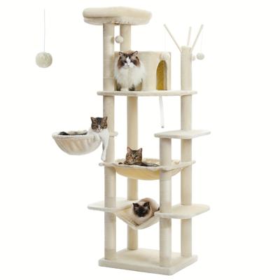 TEMU Road Multi-level Cat Tree 175cm With Super Large Hammock(50*40cm), Tall Cat Tower For Large Cats With Scratching Posts, Cat Condo And Large Top Perch Image